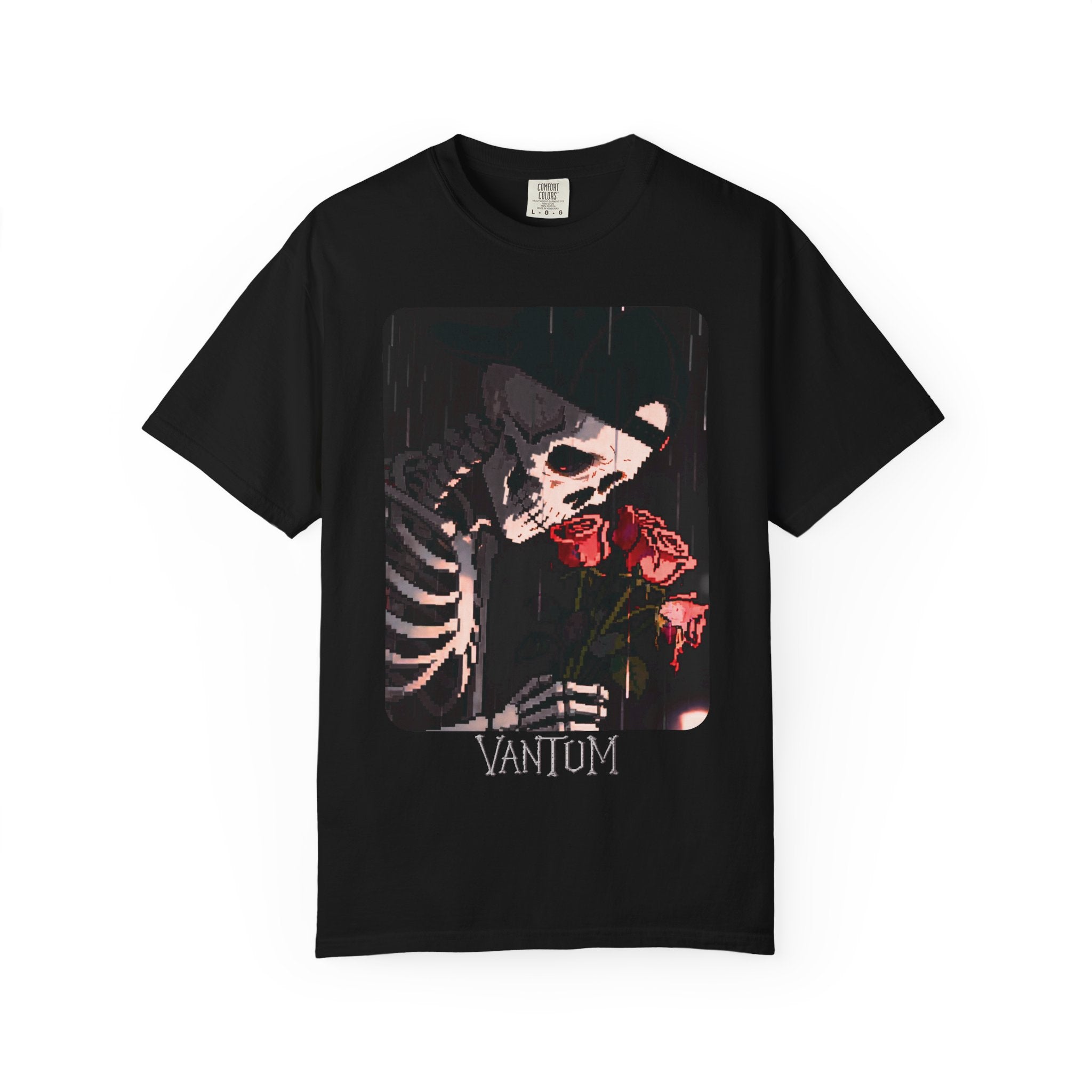 Vantum the Skeleton Pixel Art T-Shirt — Rainy Night Roses
